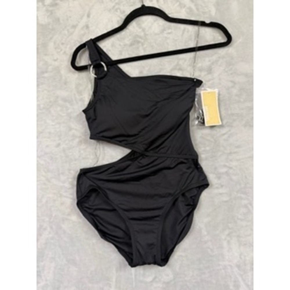 NWT Michael Kors One Piece Swimsuit Womens Black Cutout One Shoulder Sz 4 $118 - Picture 2 of 7